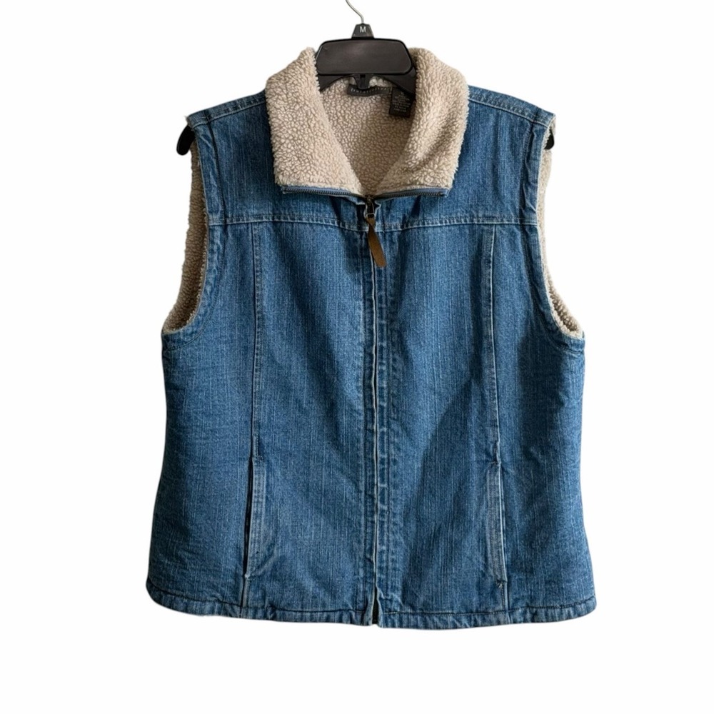 Relativity Denim Vest Jacket Women XL Blue Sherpa Collar Zip Gorpcore Cabin